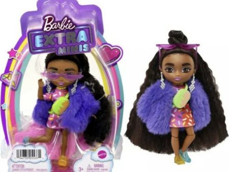 Barbie Extra Minis 5.5  Fashion Doll #1 - Natural Hair Purple Faux Fur Coat Fashion